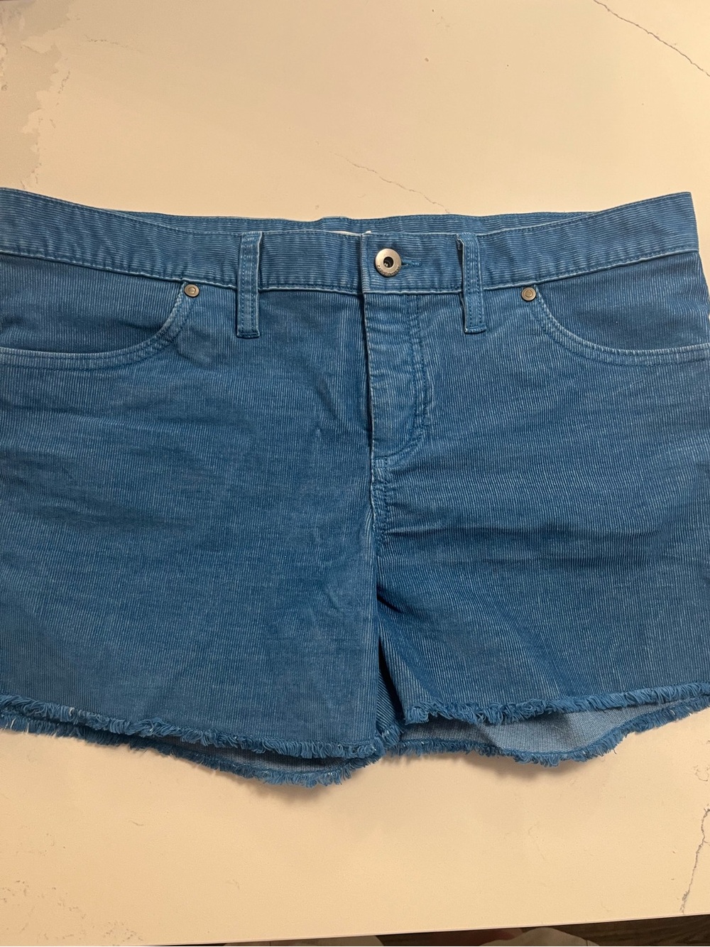 Carve Designs Oahu 4” Blue Corduroy Denim Frayed Hem Shorts